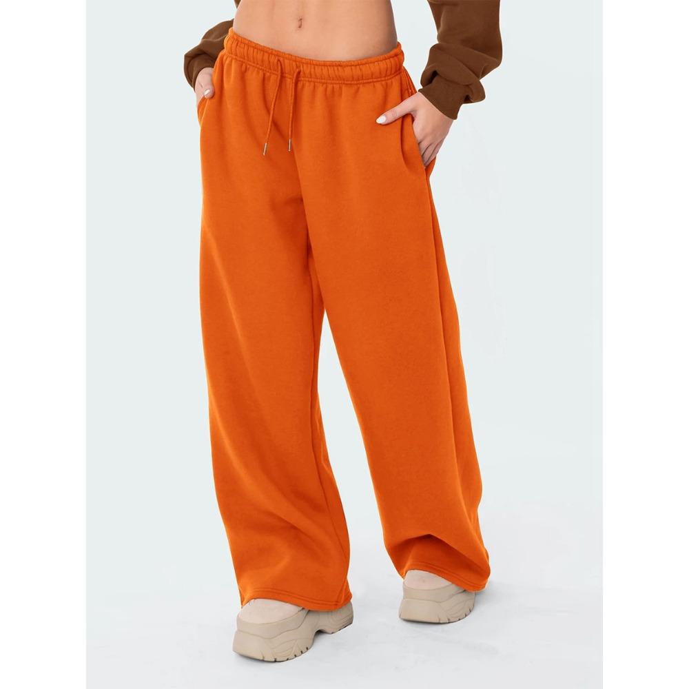 Womens Wide Leg Sweatpants Elastic Straight Legged Sweatpants Basic Baggy Comfy Jogger Sweat Pants Orange Gray