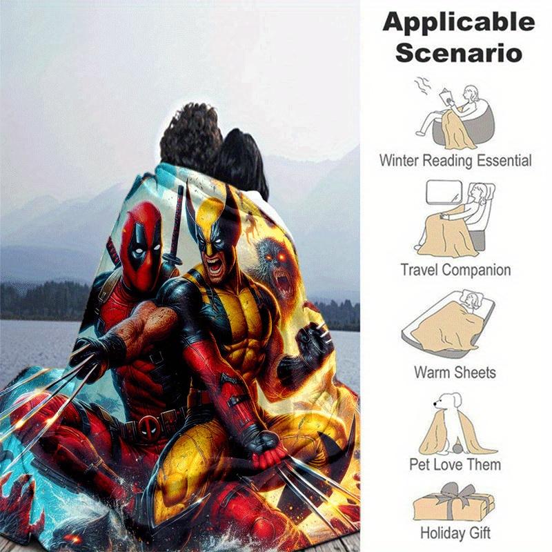 1pc Deadpool and Wolverine Printing Blanket - Soft, All-Season Throw for Living Room, Bedroom,Personalized Gift with Adorable Cartoon Design