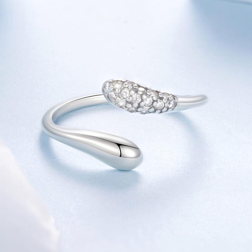 Silver adjustable ring CRYSTAL TEARFLOWER 925 silver