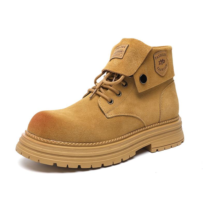 Winter velvet short boots men's high-top Martin boots thick-soled heightening British style retro rhubarb boots 44306-R