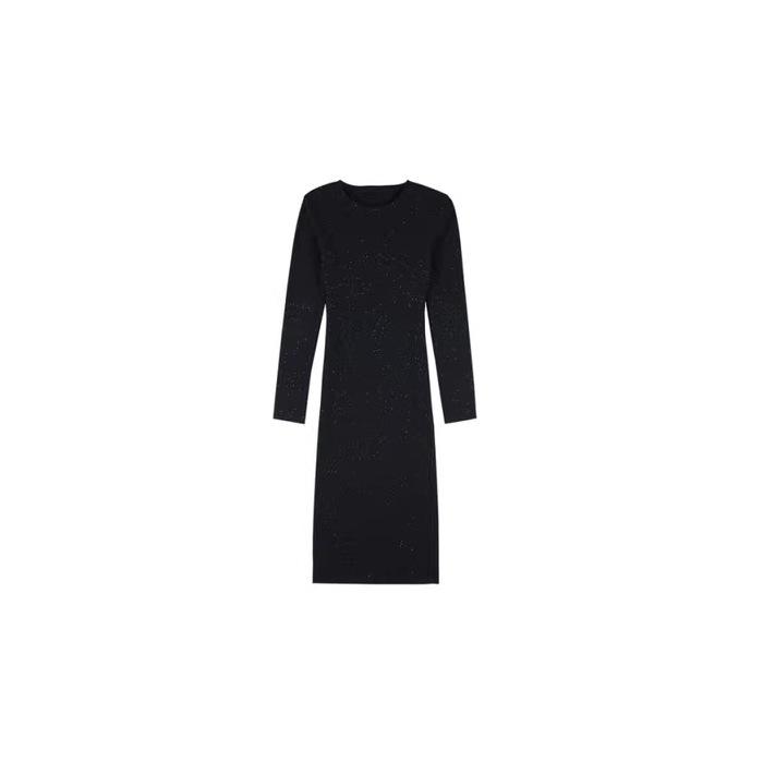 

Autumn new shiny black slim-fitting dress medium and long over the knee, split-ended primer skirt winter 2XL чорний