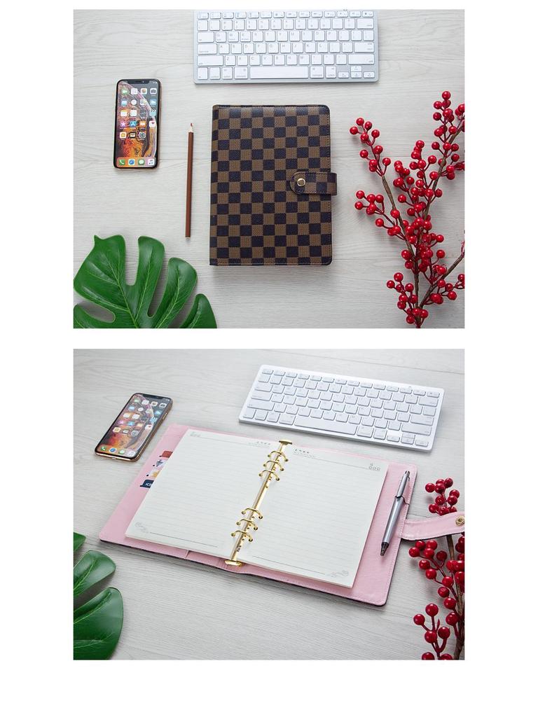 A5 Premium Leather Grid Pattern Binder Journal