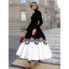Printed Design Four Seasons Leisure Style Black and White Half Skirt with Black Flower Half Skirt