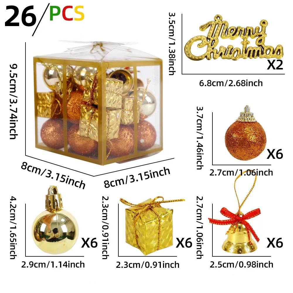 26Pcs Christmas Ball Ornament with Gift Box Christmas Tree Hanging Ornaments Christmas Decorations Home Decorations