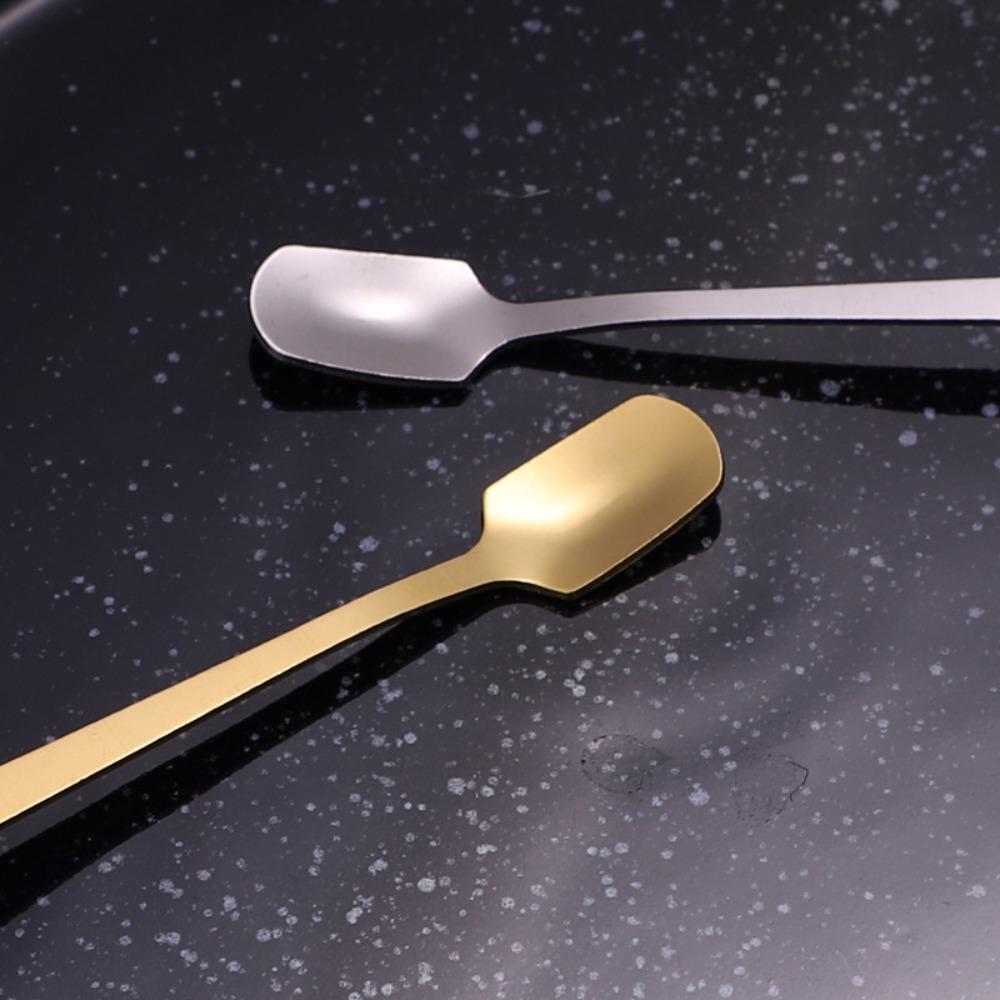 5pcs Silver/gold Coffee Stirring Spoons Long Handle Dessert Scoops Square Teaspoon Afternoon Tea