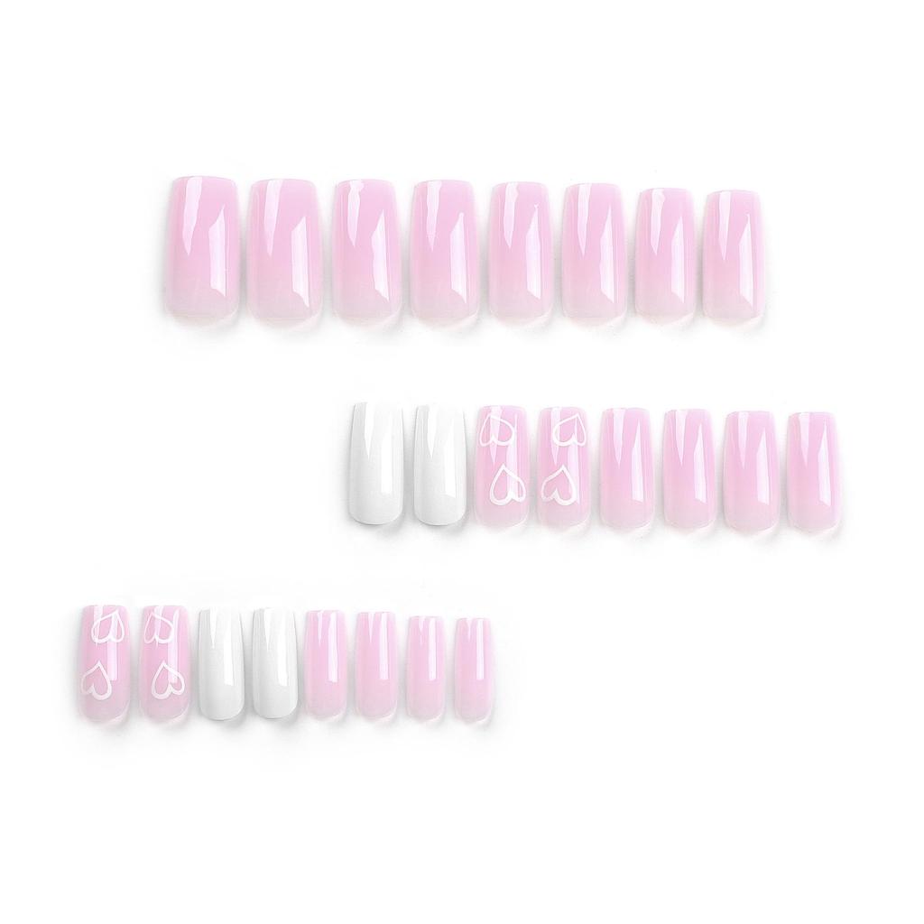 Valentine's Day Pink & White Medium Rectangle Press-On Nail Art Tips