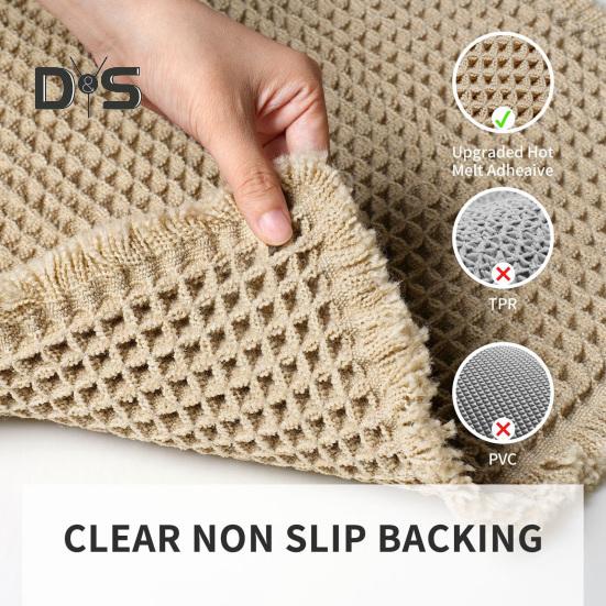 Floor Mat Absorb Moisture 3D Waffle Texture Door Mat Fringe Trim Anti-Slip Double-Layer Superior Absorbency Entryway Rug for Bathroom Kitchen