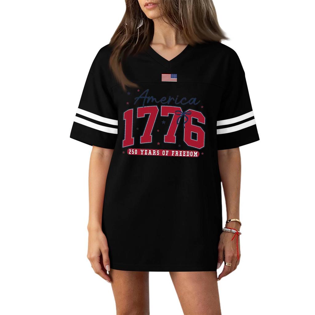 Women's Casual Fashion V-Neck Sports Independence Day Print Short Sleeve Sports T-Shirt Top