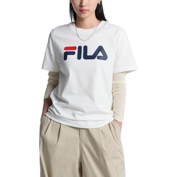 FILA Quick Dry T Shirts Unisex White/Ecru Crew Neck Moderate Straight Fit FS262RS01X018-OWH