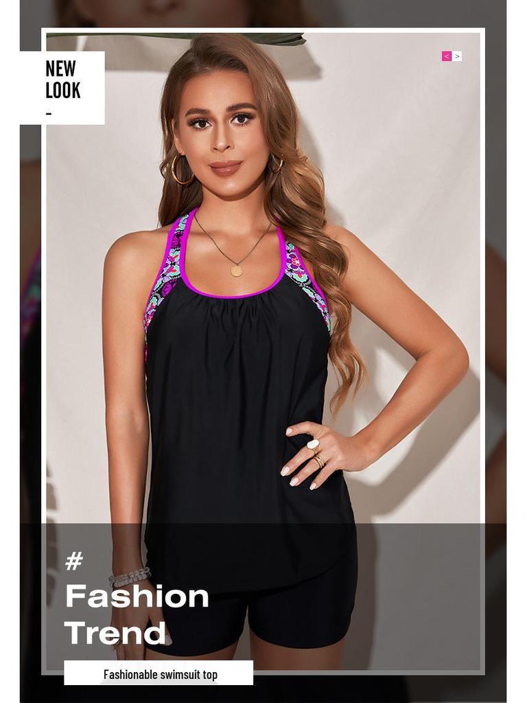 European & American Women's Plus Size Printed Split Vest Swimsuit