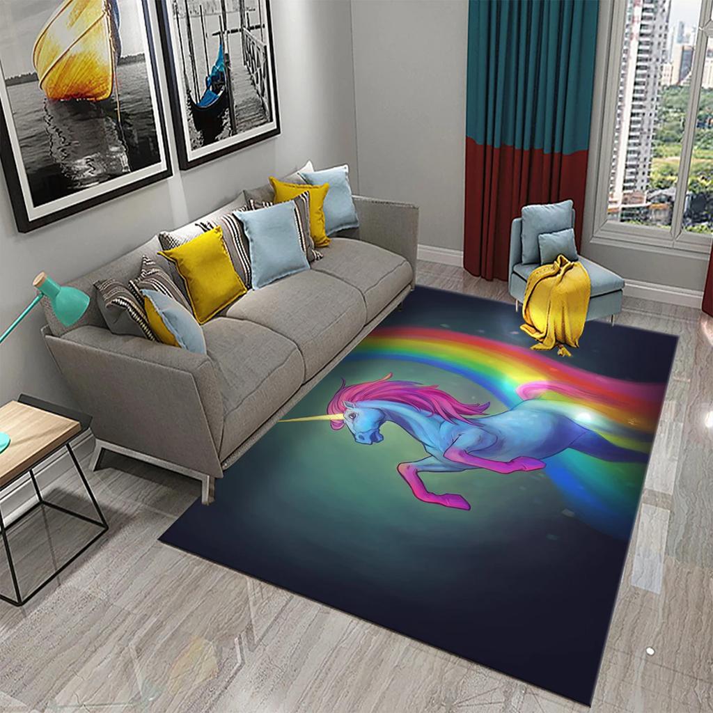 Lovely Cartoon Rainbow Unicorn Carpet Kids Bedroom Decor Rugs Baby Play Crawling Mat Living Room Bathroom Entrance Non-slip Rugs