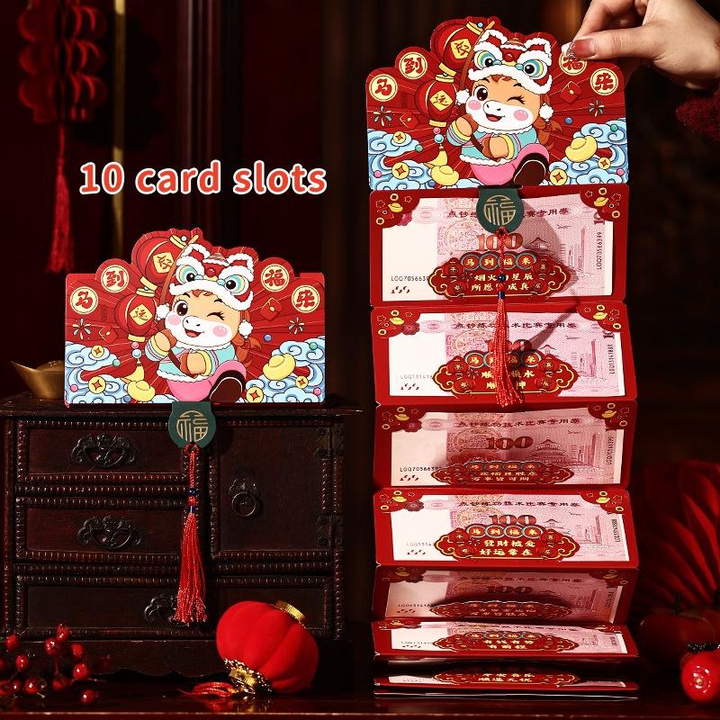 Cartoon Chinese  Year Folding Red Envelopes Horse Year Lucky Money Pockets Chinese Traditional Lucky Red Bags Kids Gifts