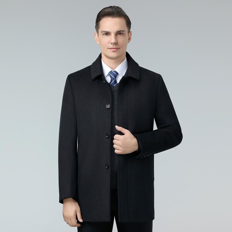 Middle-aged Men's Mid-length Wool Coat New Winter Cold-proof and Warm Lapel Coat
