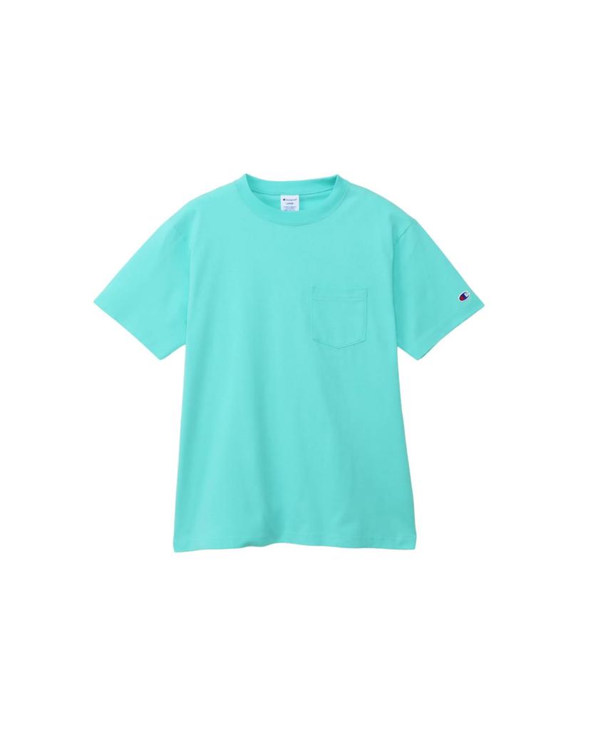 Short Sleeve Round Neck Cotton USA Short Sleeve Pocket Basic Light Blue Green [Champion] T-Shirt 100% T-Shirt C3-X357 Men's