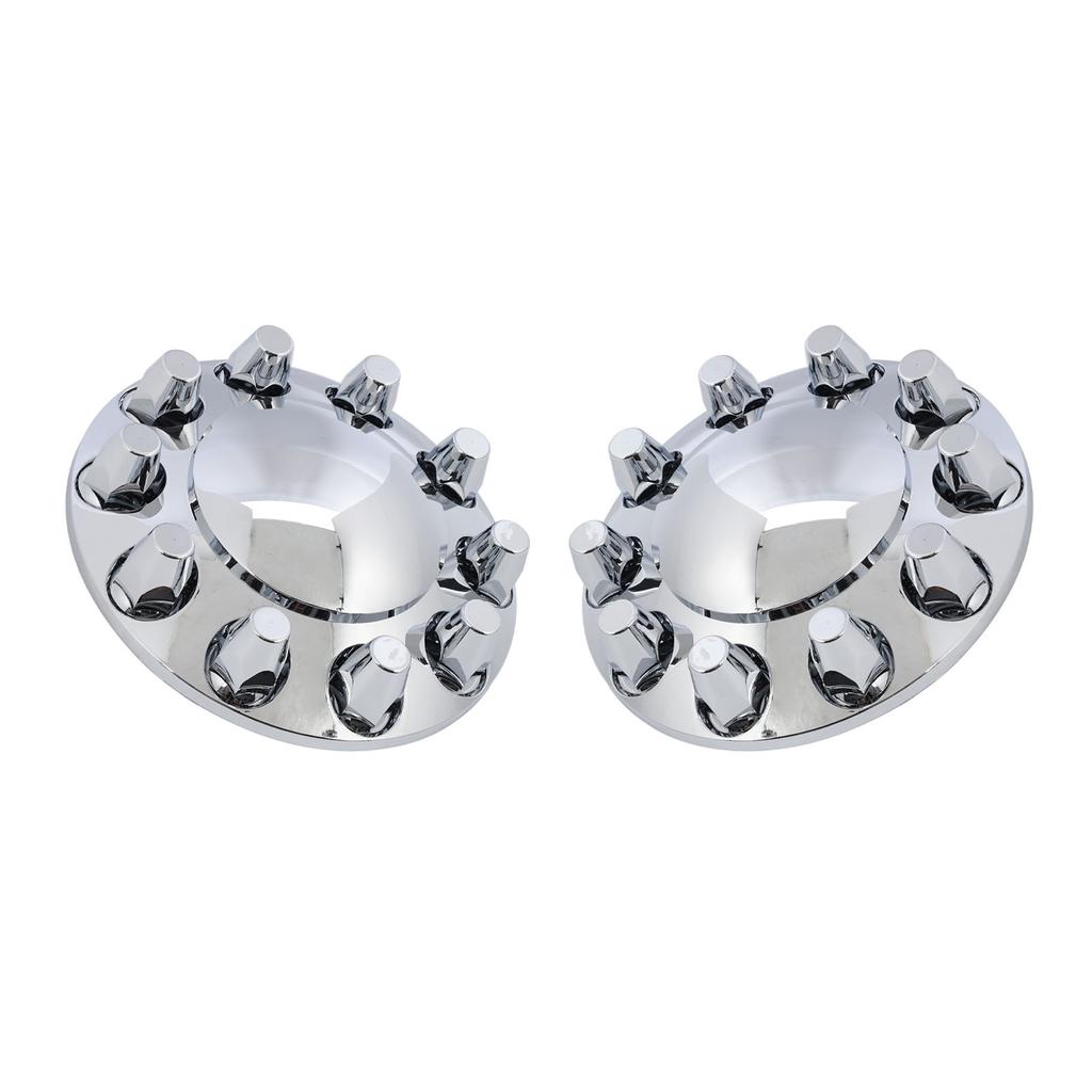 Pair of Chrome Front Axle Cover Set Glossy Wheel Hub Caps with 33mm Lug Nut Covers for Trucks Trailers Vehicles