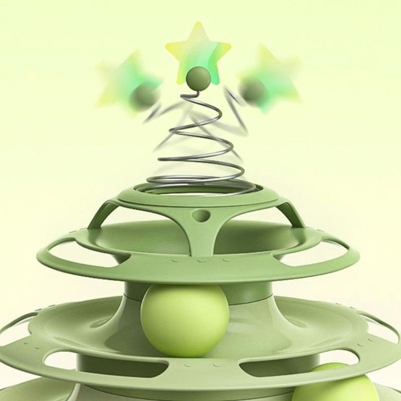 Cat Toy Interactive Roller Tracks Tower Turntable Ball with Teaser Pet Toy