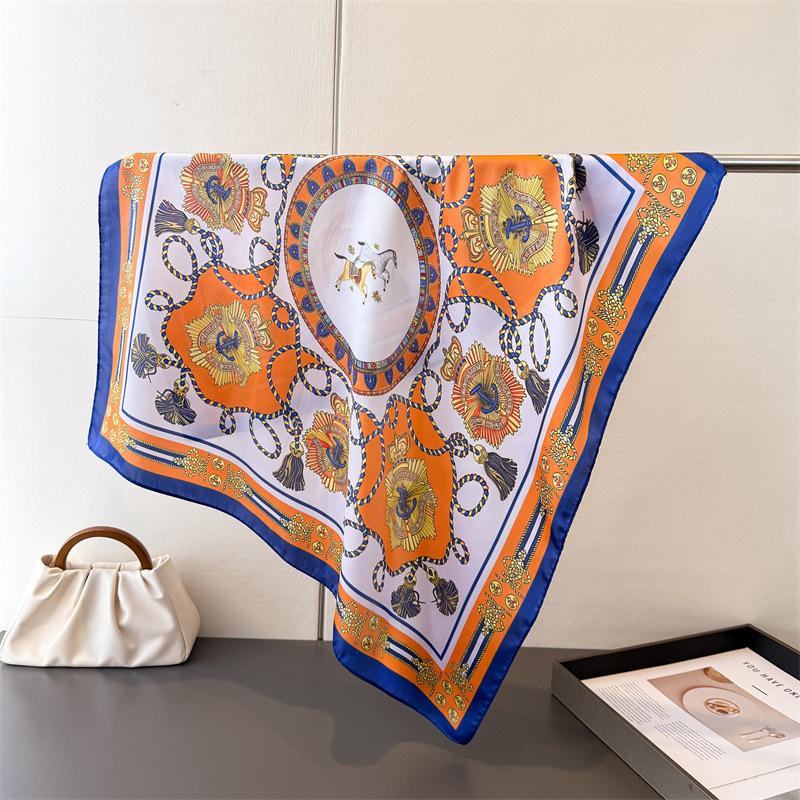 

2026 Luxury Silk Skinny Scarf for Lady Spring Horse Print Headband Small Hair Band Bag Ribbon Handle Female Handkerchief Scarves 70x70cm