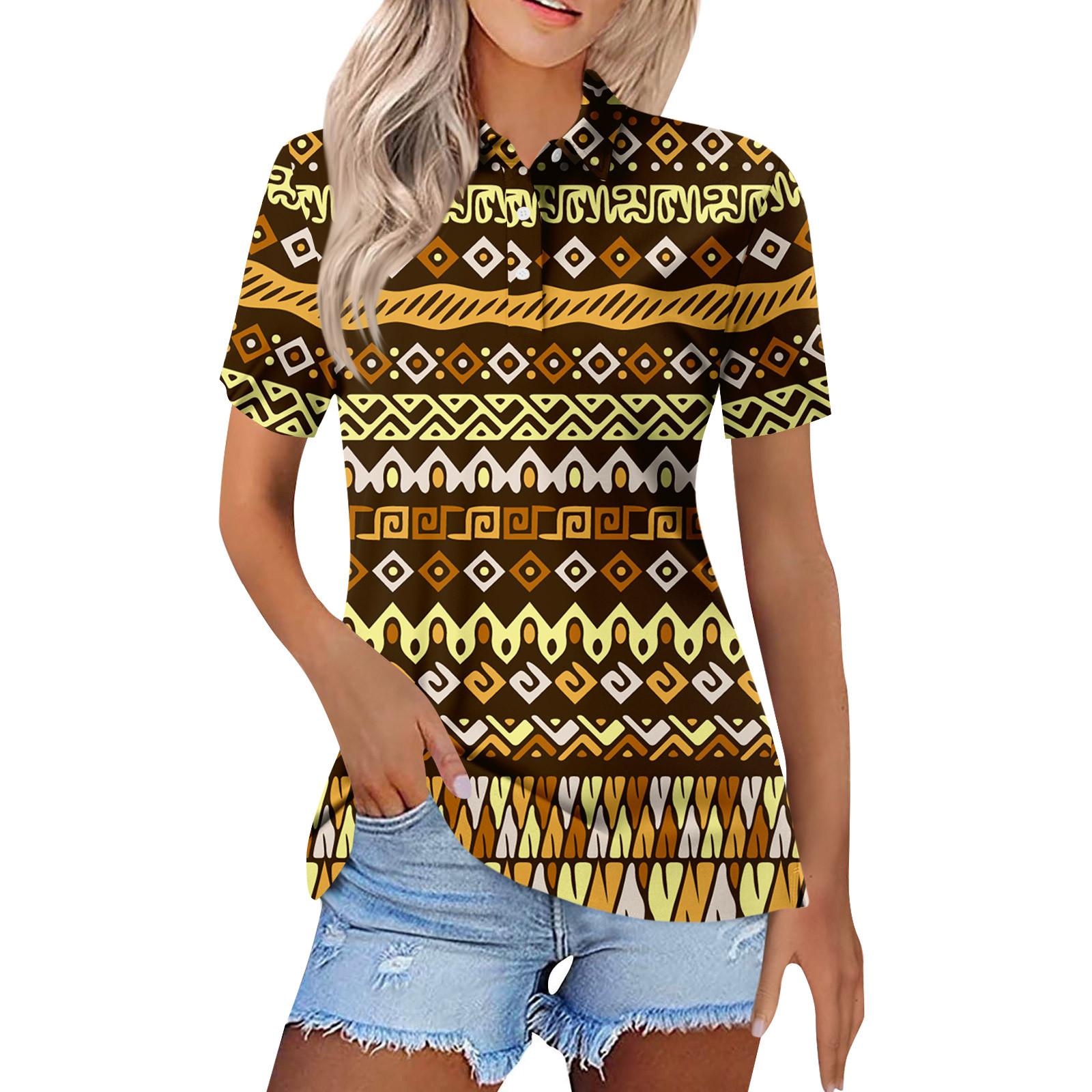 

Женская мода повседневная пуговица с коротким рукавом и принтом на лацканах L кофейный