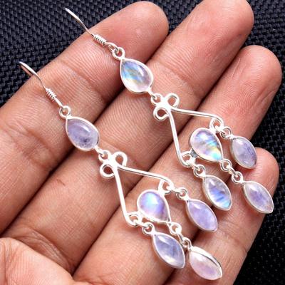 Orecchino Argento Pietra di Luna, Gioiello Fatto a Mano in Argento Sterling 925, Orecchino Argento, Orecchino Pendente, Gioiello da Donna, Gioiello Statement