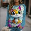 Roztomilý kočičí dámský dlouhý rukáv, podzimní a zimní kulatý výstřih, bavlněné oblečení, kawaii zvířecí tištěné topy 2024, nový módní svetr