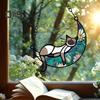 Cat Sleeping On Moon Hanging Decoration Living Room Wall Window Hanging Stained Glass Cartoon Kitten Suncatcher Colorful Acrylic Ornament Pendant