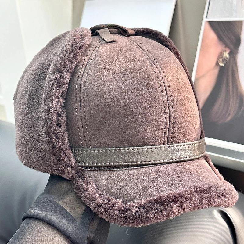 Women Fur Lamb Wool Warm Thick Earflaps Bomber Hats Girls Fur Baseball Cap Russian Unisex Hight Quality Hat Winter Leather Hat