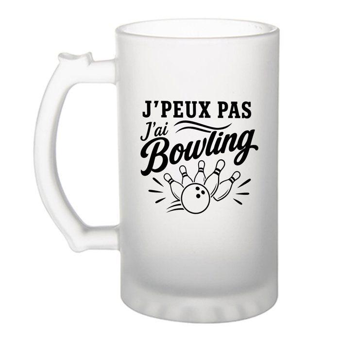 Chope à bière - PLANETEE - J’peux pas j’ai Bowling (minimaliste) - Verre trempé givré - 470 ml - Imprimée en Bretagne
