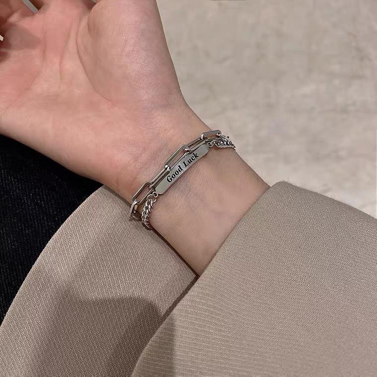 Japan and South Korea ins double-layer titanium steel non-fading bracelet women's personality hip-hop versatile splicing chain high-end trendy jewelry