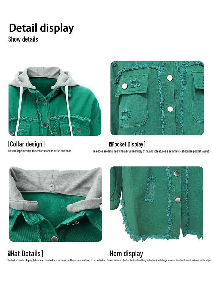 Trendig damjacka i denim, medellång, lös, fransad - Europeisk & Amerikansk Stil Mode Slag Casual Kläder