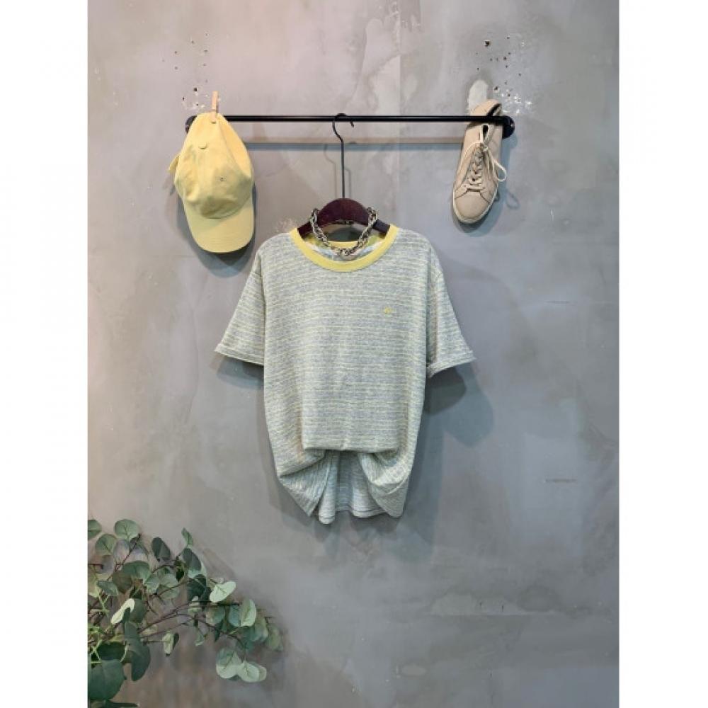 C S In The Room lInen STripe Embroidery ShorT Sleeve T ShirT 4 ColorS