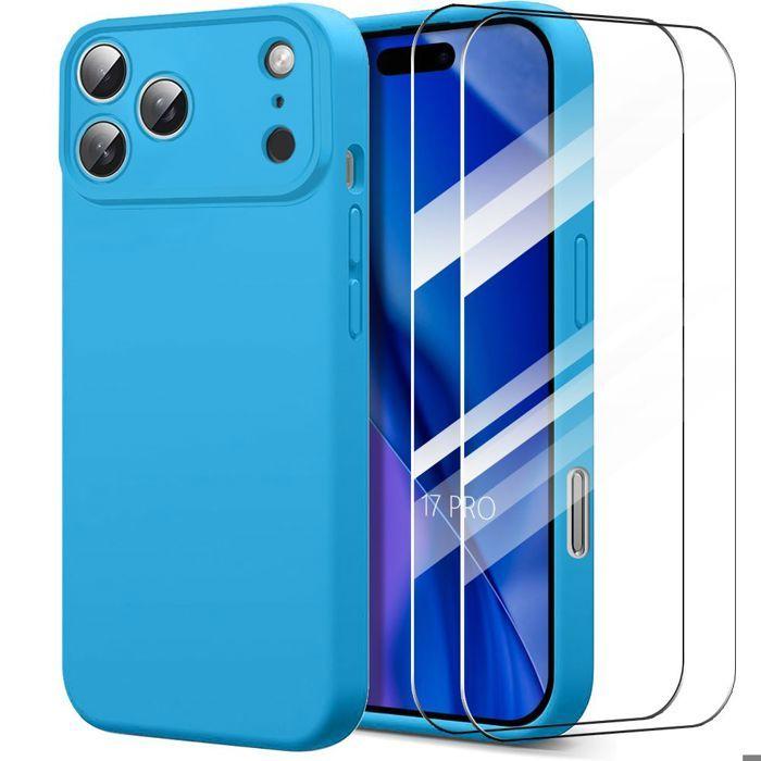 Coque de Protection - BOOLING - iPhone 17 Pro - Silicone Doux Slim Antichoc Bleu - 2 Verres Trempés