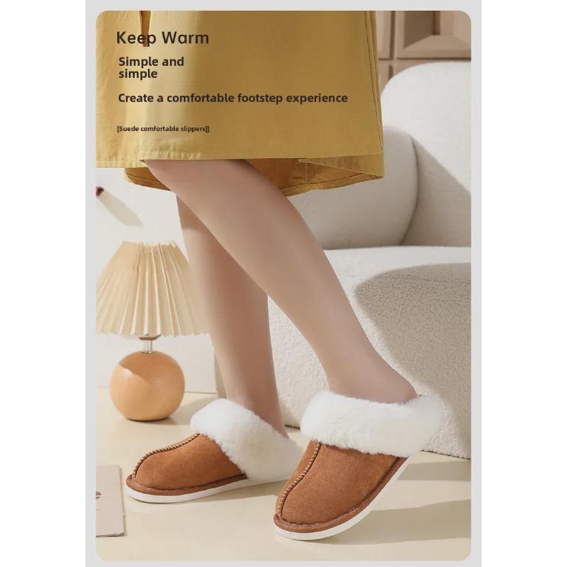 Extra teplé semišové kožešinové pantofle pro muže a ženy - vnitřní protiskluzová tlustá podrážka zimní domácí obuv