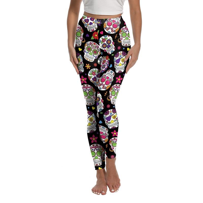Halloween Women's Leggings Day of the Dead Skull Head Digital Printed Pants Sports Yoga Leggings Women