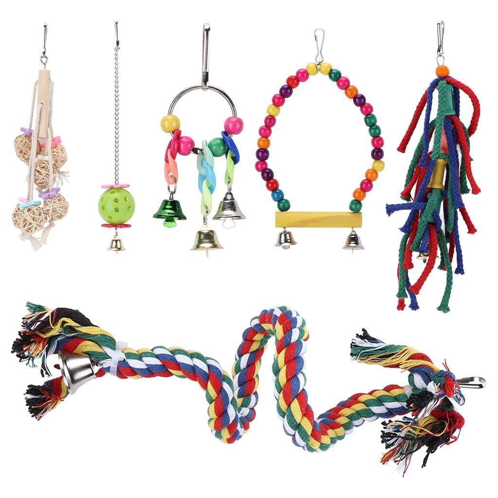 6pcs Small Bird Swing Toys Safe Multifunctional Parrots Chewing Hanging Toys for Parakeets Cockatiel Conure