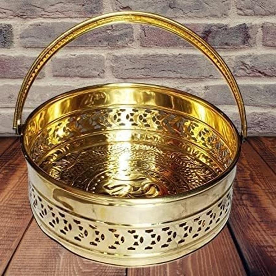 TreegoArt Traditioneller Messing-Blumenkorb für Pooja Daliya Opferkorb für Korb für Pooja Heimdekoration - 7 Zoll Durchmesser
