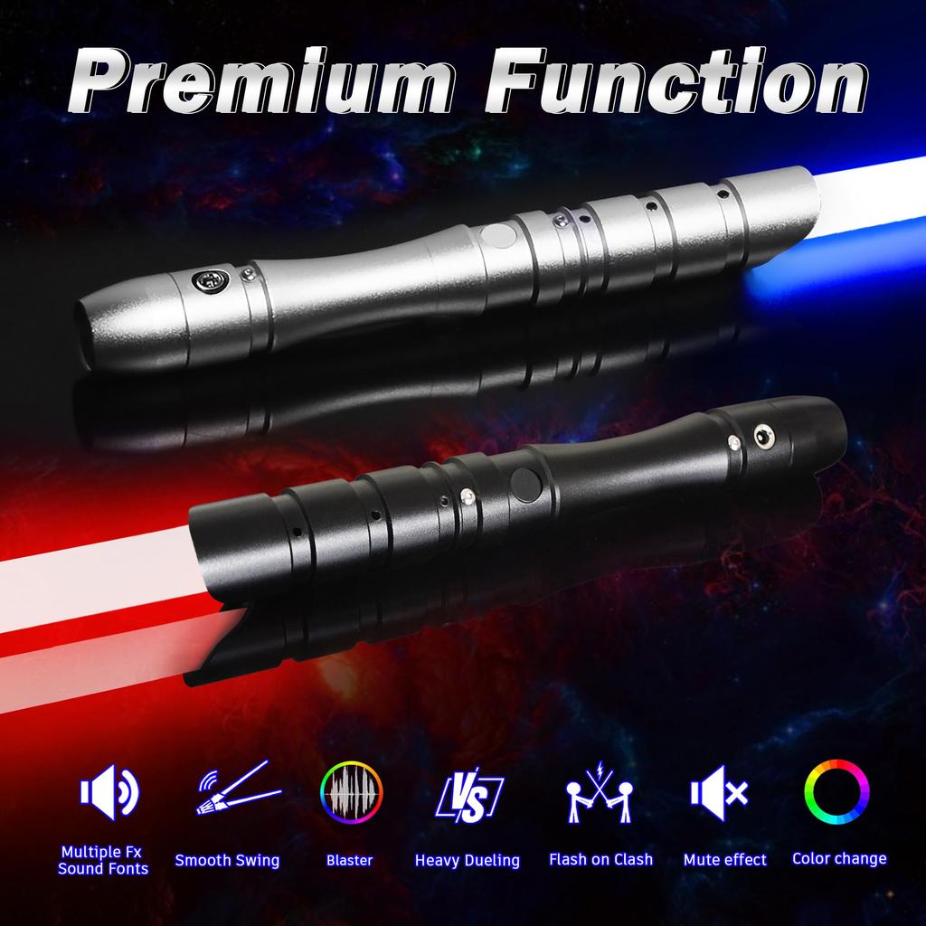 YDD Jedi Sith Lichtschwert mit Aluminium 16 Farben LED Lichtschwert für Intensive für Erwachsene Griff RGB Griff, Ändert, Kämpfe, (Schwarze Klinge)