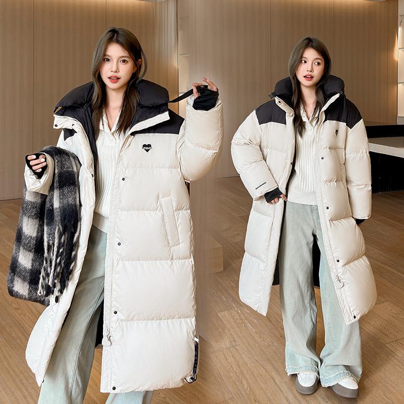 Nueva chaqueta de invierno de algodón con contraste de color para mujer, chaqueta de algodón holgada de estilo coreano gruesa de longitud media