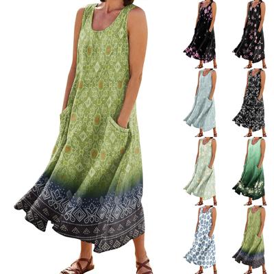 Women's Fashion Casual Solid Colour Sleeveless Cotton Linen Pocket Dress