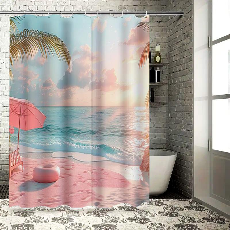 Tropical Beach Sunset Waterproof Shower Curtain Heat Resistant Machine Washable Non-Transparent 180x180cm 90X180cm(35x70in)