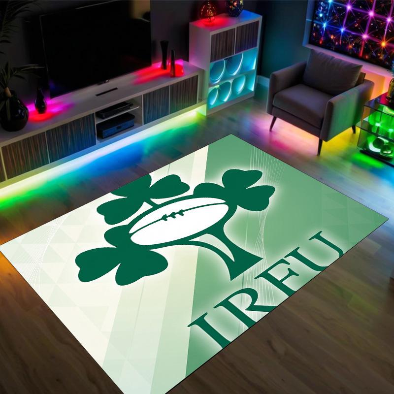 Ireland Rugby Design Crystal Velvet Carpet Cozy Non?Slip Printed Rug For Bedroom Living Room Entrance
