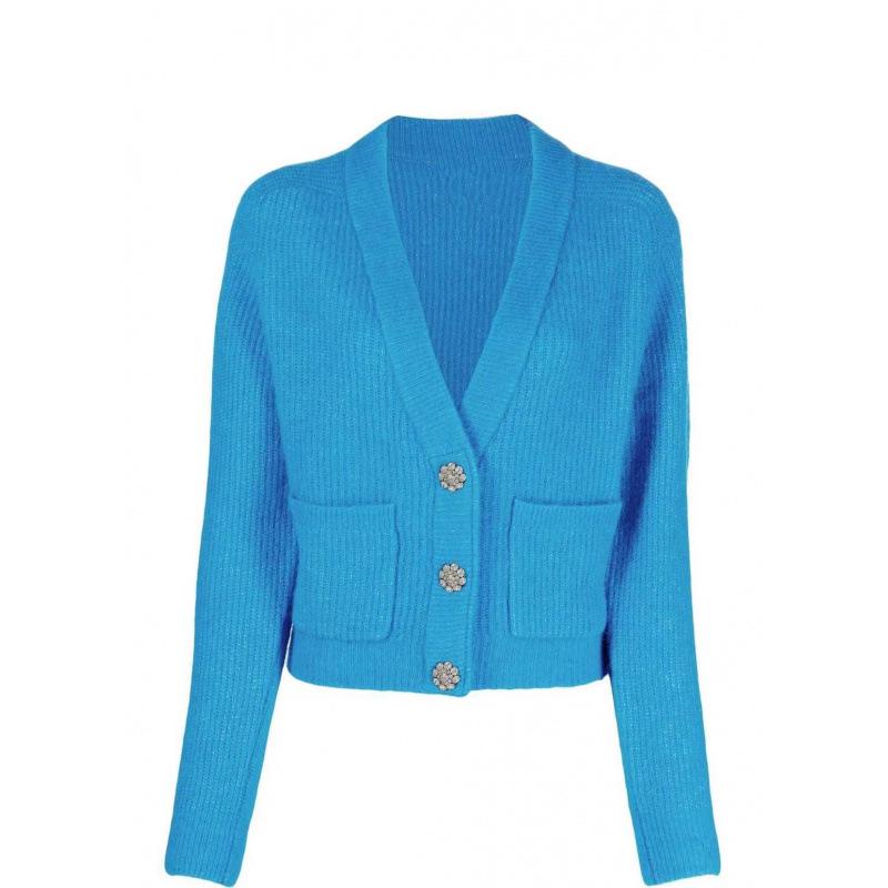 

Французский GA 2024 Осень Женский кардиган из шерсти на V-образном вырезе с хрустальными пуговицами - Четыре цвета Small синий