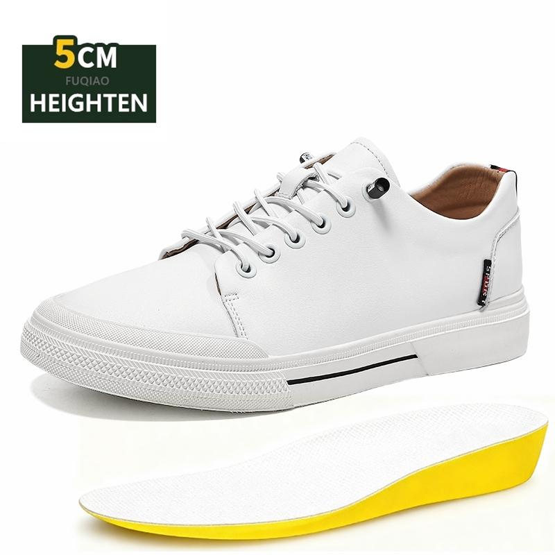 Men 5cm Invisible Height Lift Skate Shoes Cow Leather Soft Comfort Casual Elevator Shoes Non Slip Durable Trendy Outdoor Sports