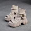 Sommer Sandalen für Damen aus echtem Leder mit offenen Zehen und Perforation im Retro-Stil, atmungsaktive Mules mit Reißverschluss hinten