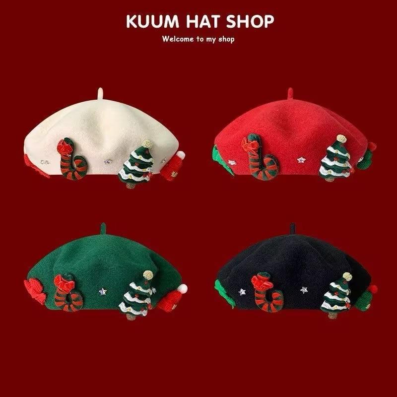Meier Christmas beret, female three-dimensional Christmas tree decoration holiday atmosphere hat