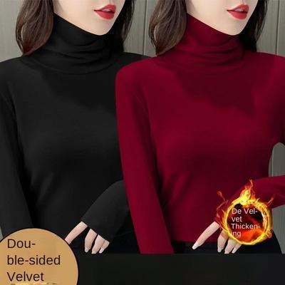 Damen Thermounterwäsche Winter Verdicken Rollkragen Unterhemd De Samt Warme Oberteile Halber Stehkragen Hals Langarm Pullover