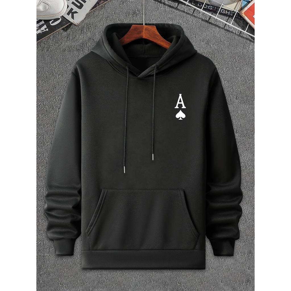 Herren-Hoodie mit Pik-Ass Pokerkarten-Grafikdruck Übergroßes Pullover-Sweatshirt Lässige Streetwear Langarm-Hoodie