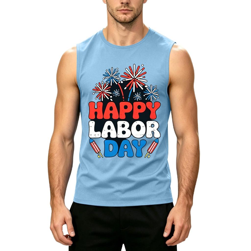 Men's Sleeveless Casual Tank Top Labor Day Graphic Print Summer Muscle Shirt Lightweight Comfortable Fit
