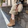 Fashion Edition~ Retro Maillard Belt Buckle Thick Heel Platform Short Boots Women's New Versatile Skinny Boots Knight Boots