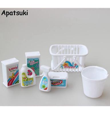 1SET Miniature Doll Accessories For Barbie Doll House Plastic Washing Agents Bucket Basket Case Kids Playhouse Educational Toy