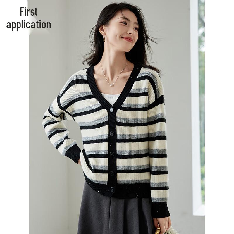 Women's Sequin Color Block Thick Knit Cardigan